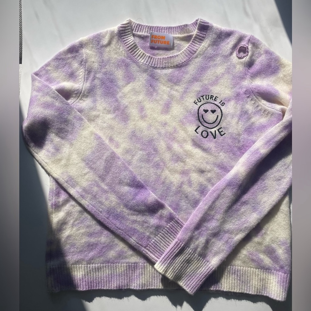 FROM FUTURE 100% Cashmere “Future Is Love” Tie-Dye Sweater Graphic Knit - Picture 2 of 7